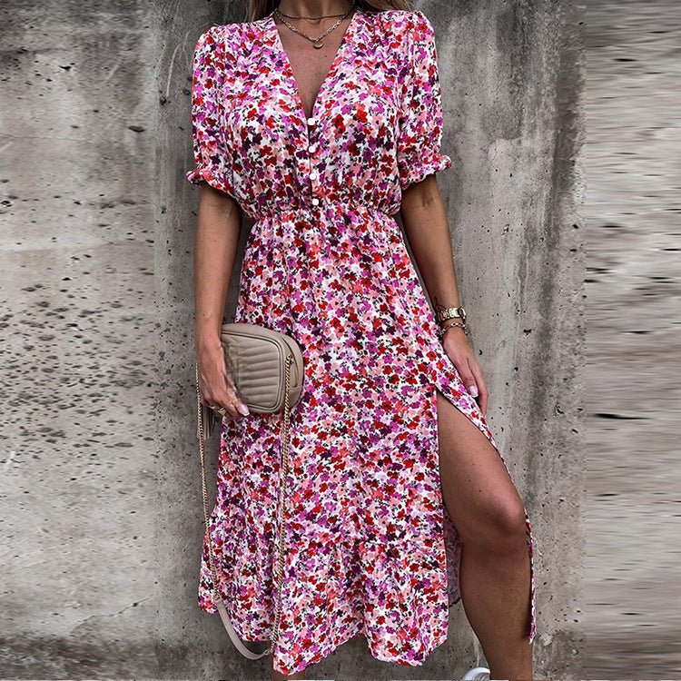 Geblümtes Sommerkleid mit Knopfleiste & Schlitz – Feminin & Bequem - Image 9