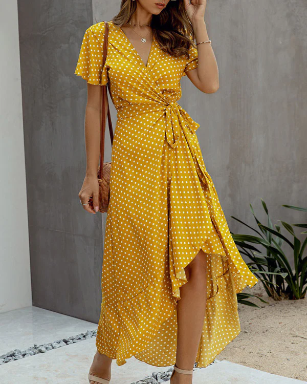 Geblümtes Wickelkleid mit V-Ausschnitt & Rüschen – Sommerlich & Elegant - Image 5