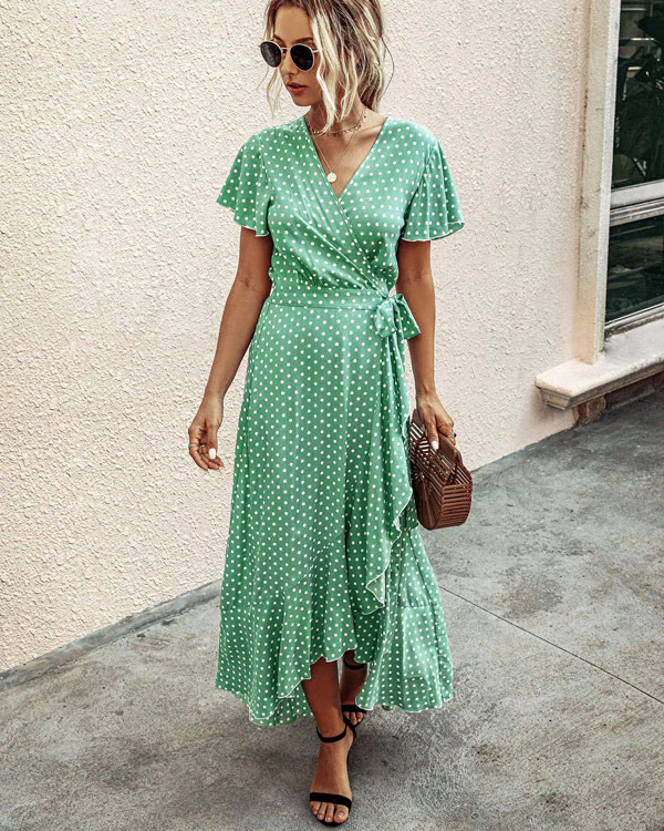 Geblümtes Wickelkleid mit V-Ausschnitt & Rüschen – Sommerlich & Elegant - Image 7