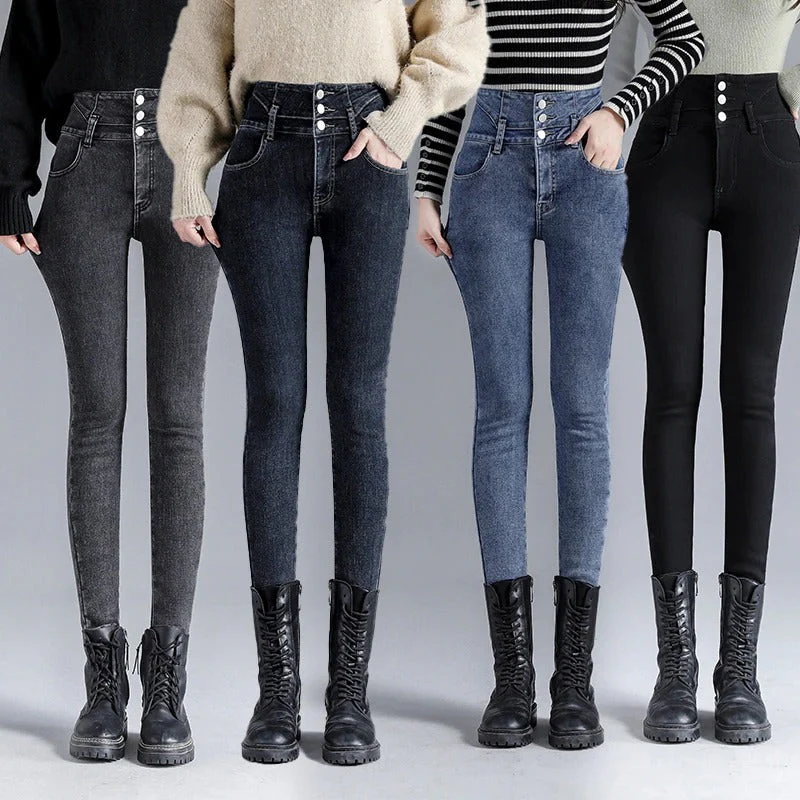 Gefütterte Damen Winter Jeans mit hoher Taille - Image 2