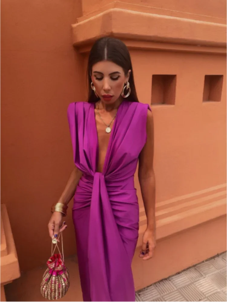 Genora – Elegantes drapiertes Midikleid mit V-Ausschnitt - Image 4