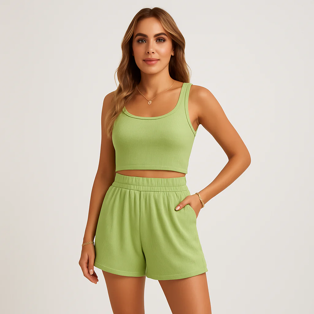 Geripptes Camisole- und Shorts-Set für Damen – Lässiges 2-teiliges Lounge-Outfit - Image 8