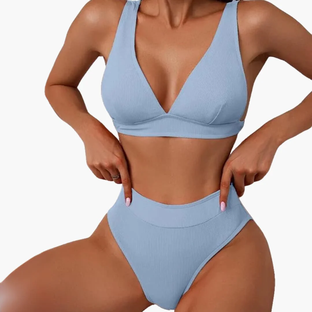 Geripptes Damen-Bikini-Set mit breiten Trägern für den Sommer - Image 2