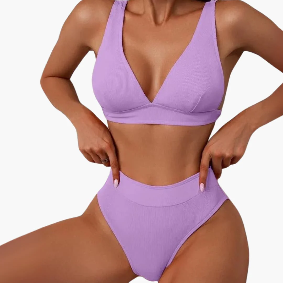 Geripptes Damen-Bikini-Set mit breiten Trägern für den Sommer - Image 4