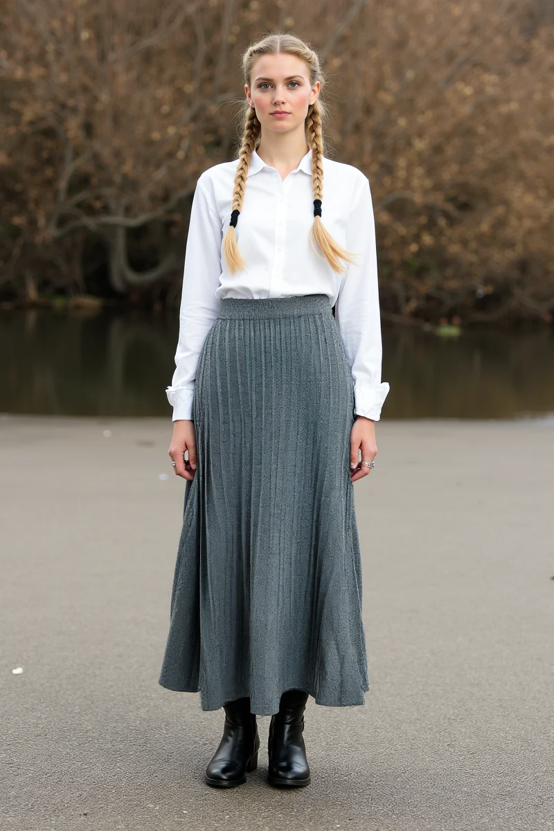 Gerlinde | Weit schwingender Strick-Midirock mit Plissee-Falten und elastischem Bund - Image 7