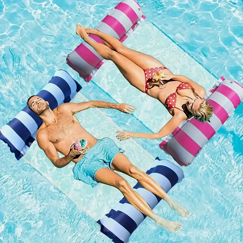 Gestreifte aufblasbare Wasserhängematte – Tragbare Poolliege zur Sommerentspannung - Image 3
