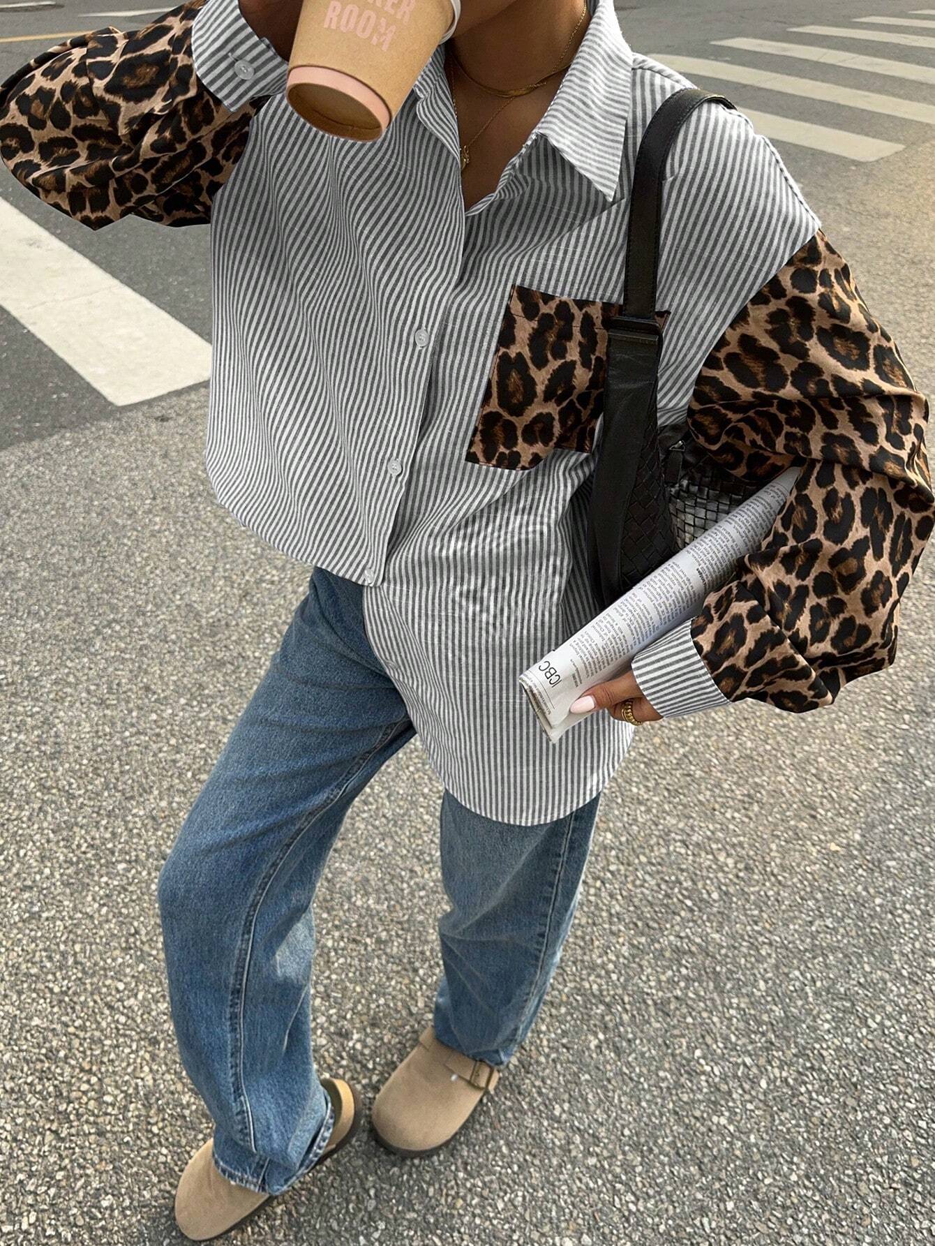 Gestreifte Damenbluse mit Leo-Details – Auffällig, Lässig & Streetstyle-ready - Image 9