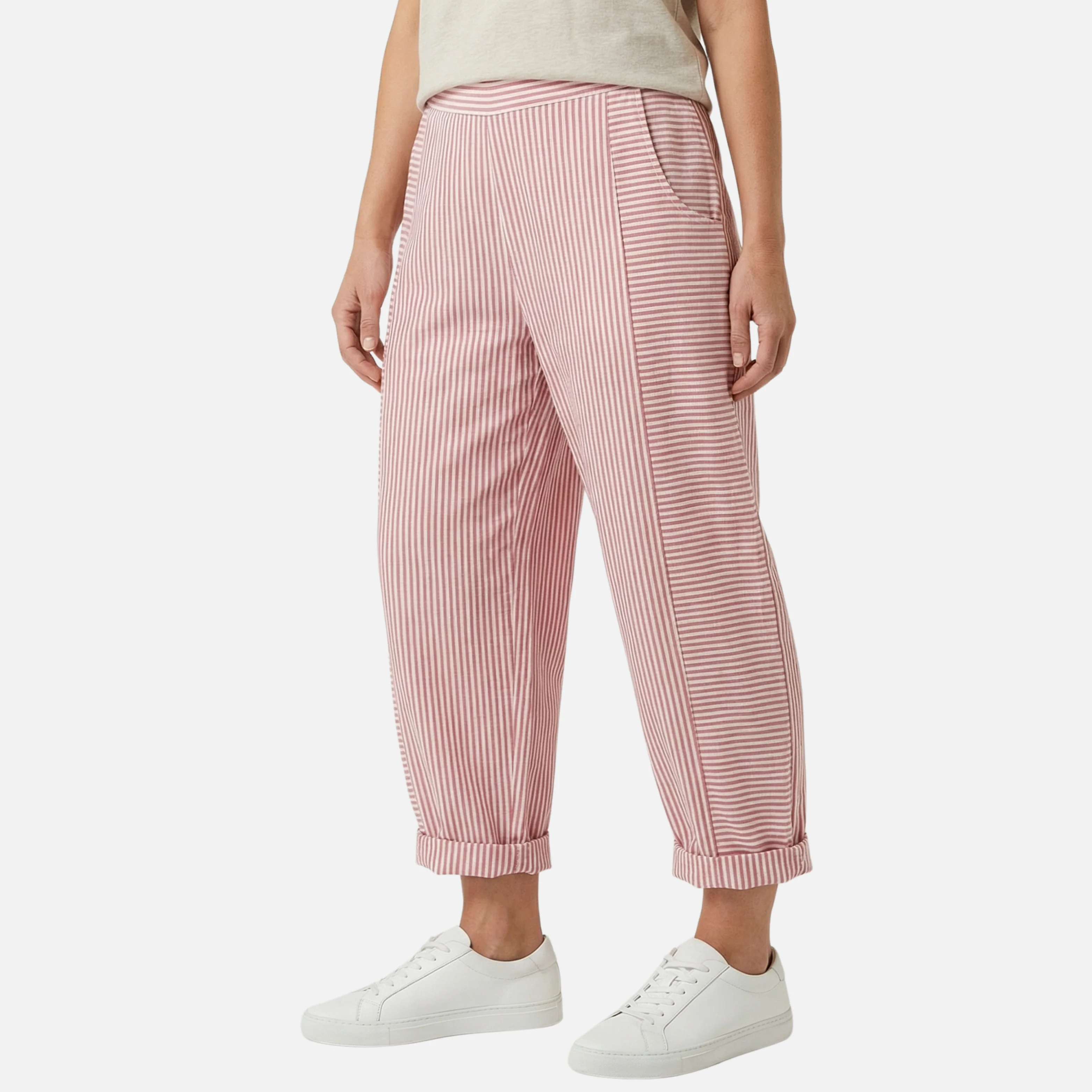 Ulrike | Damen Gestreifte High Waist Hose Rollsaum Taschen – Streifen High Waist - Image 2