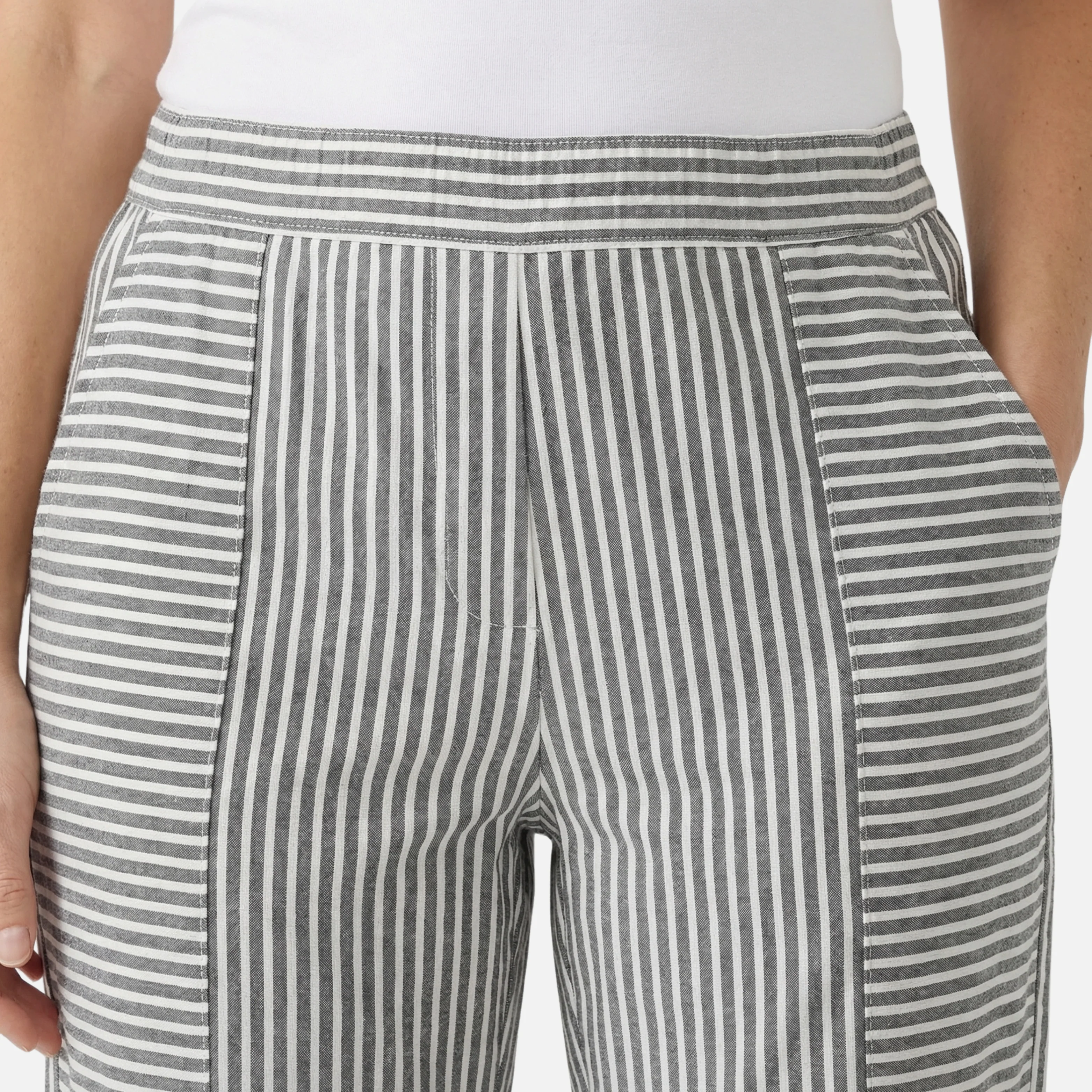 Ulrike | Damen Gestreifte High Waist Hose Rollsaum Taschen – Streifen High Waist - Image 3