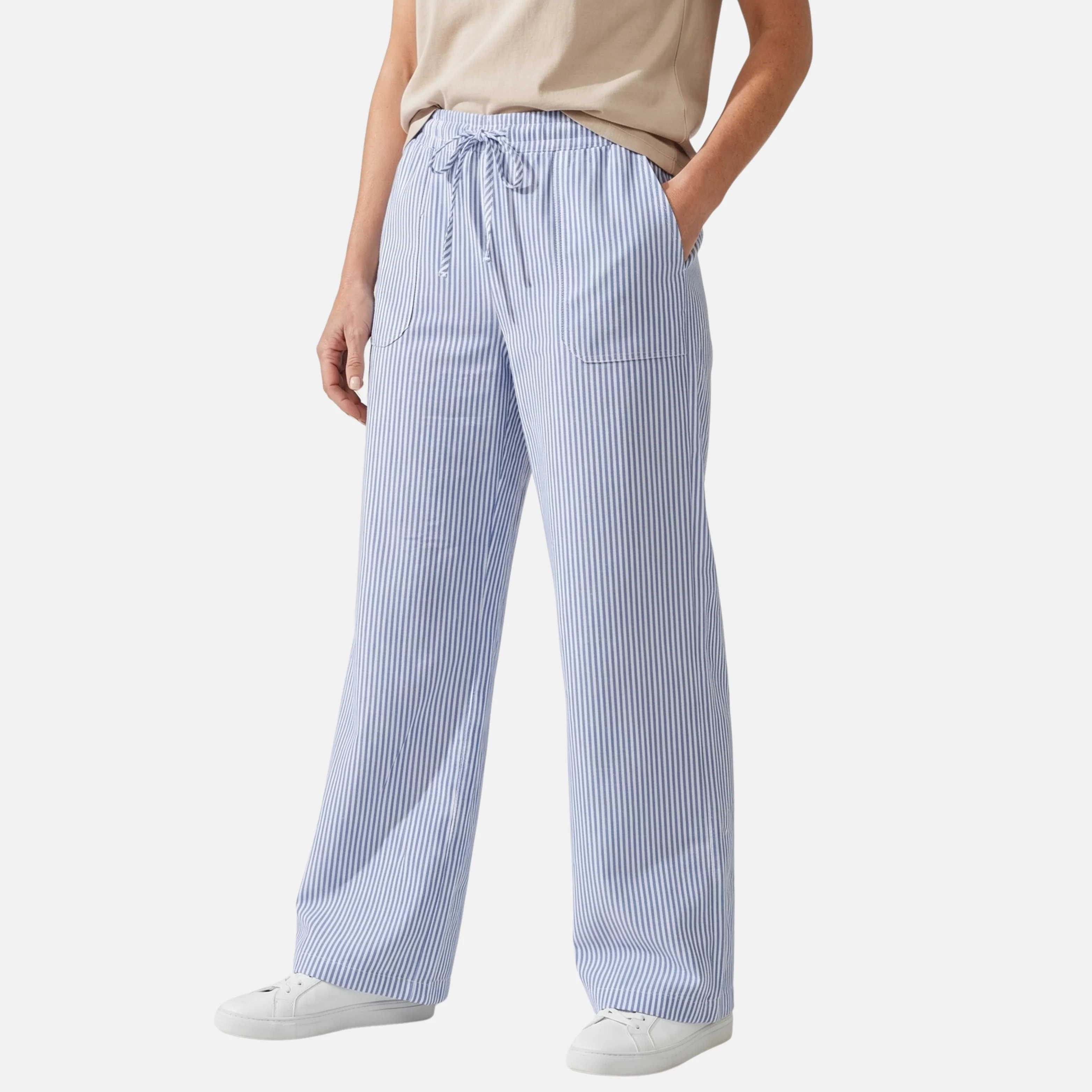 Ilse | Damen Gestreifte Hose Weites Bein Lockere Baumwollhose – Streifen Wide Leg - Image 2