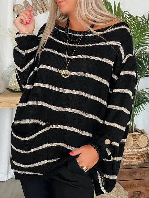 Gestreifter Grobstrickpullover für Damen | Lässig - Image 2