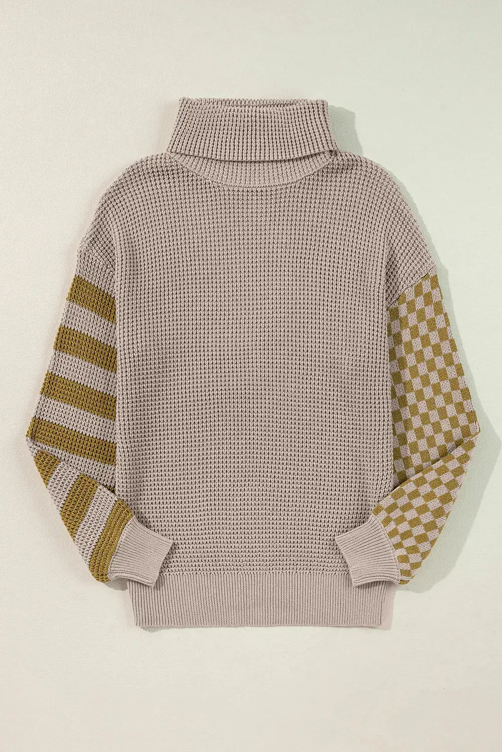 GESTREIFTER PLAID PATCHWORK WAFFELSTRICK ROLLRAGENPULLOVER | MODISCHER, BEQUEMER, VIELSEITIGER - Image 3