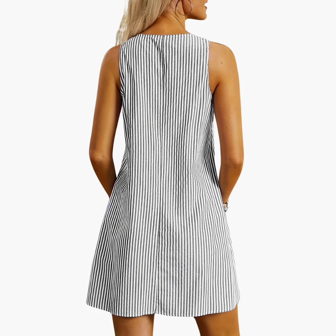 Gestreiftes Freizeitkleid für Damen - Ärmellos, Mini mit Taschen - Image 10