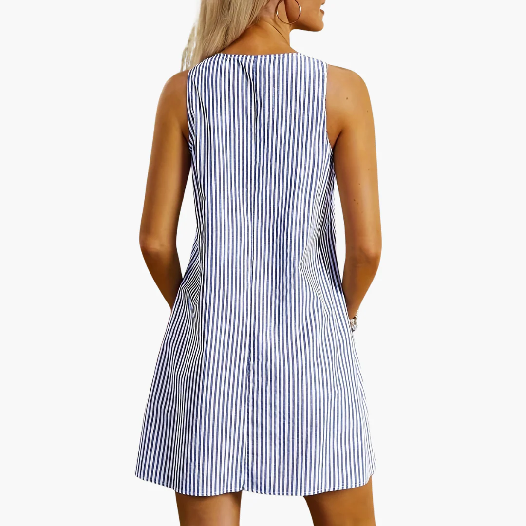 Gestreiftes Freizeitkleid für Damen - Ärmellos, Mini mit Taschen - Image 3