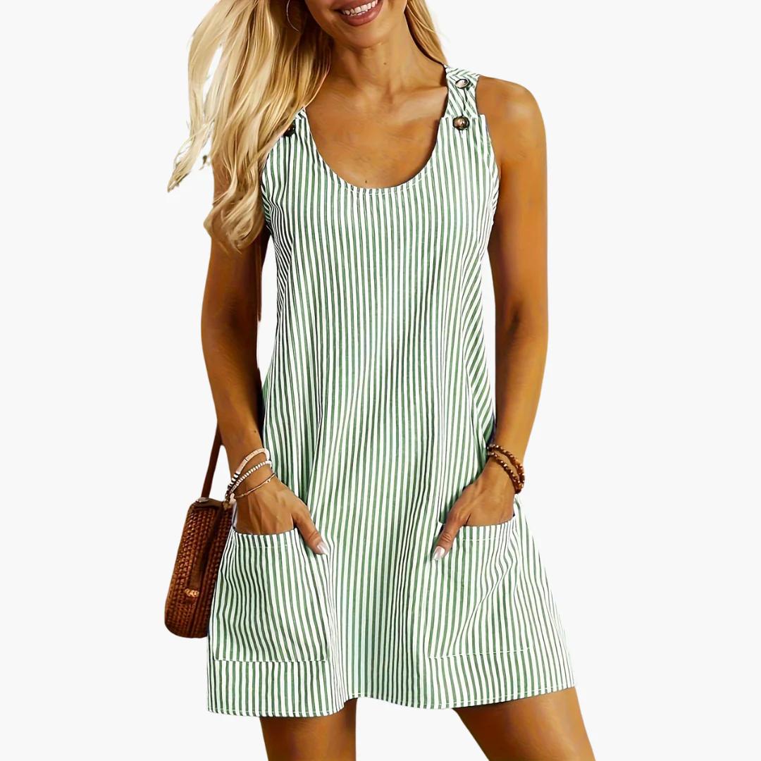 Gestreiftes Freizeitkleid für Damen - Ärmellos, Mini mit Taschen - Image 5