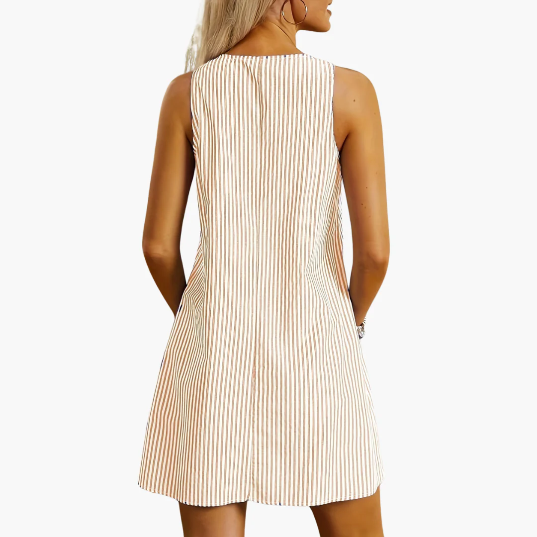 Gestreiftes Freizeitkleid für Damen - Ärmellos, Mini mit Taschen - Image 6