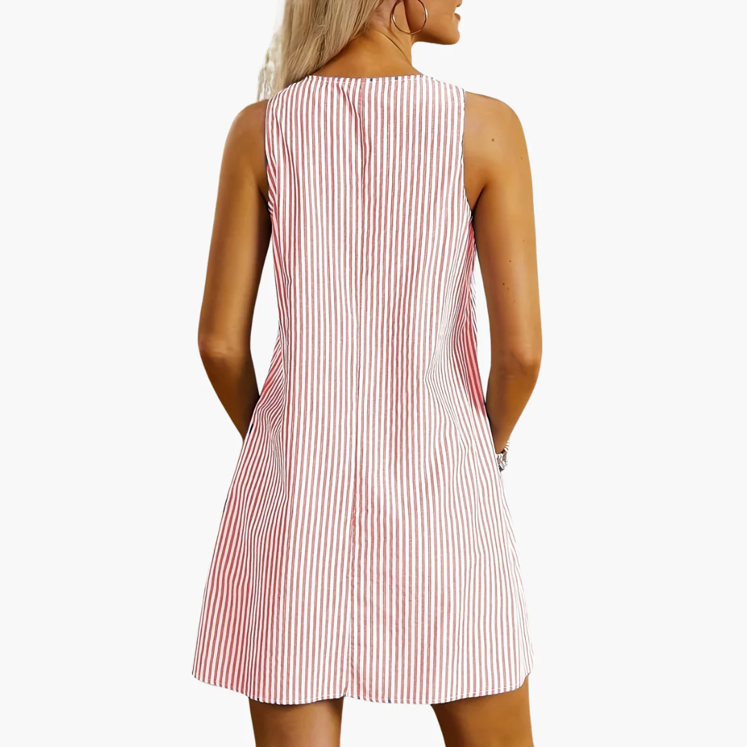 Gestreiftes Freizeitkleid für Damen - Ärmellos, Mini mit Taschen - Image 8