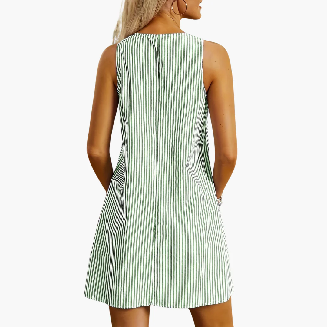 Gestreiftes Freizeitkleid für Damen - Ärmellos, Mini mit Taschen - Image 9