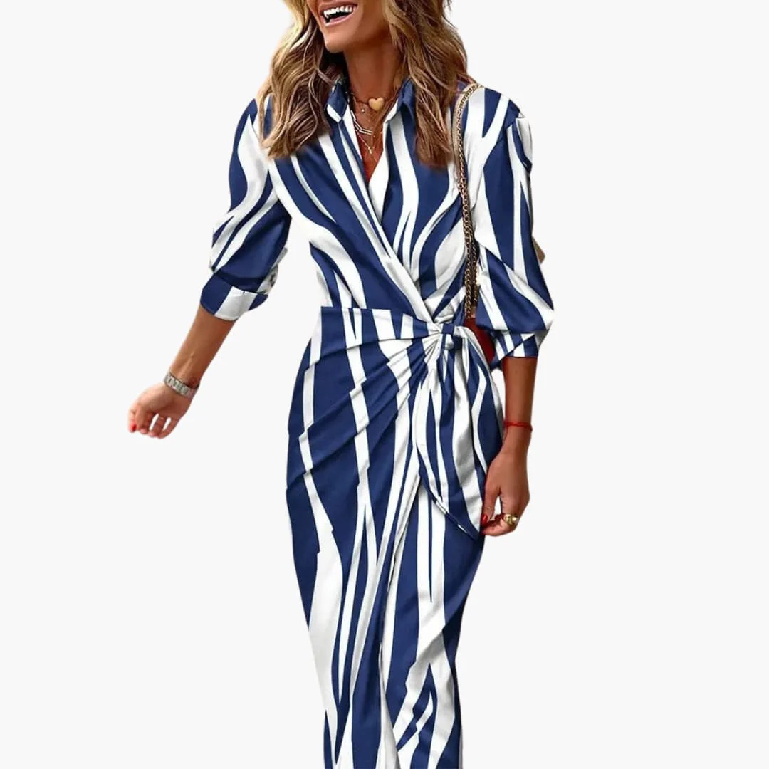 Gestreiftes Hemdblusenkleid – Damen Maxikleid aus Baumwolle - Image 2