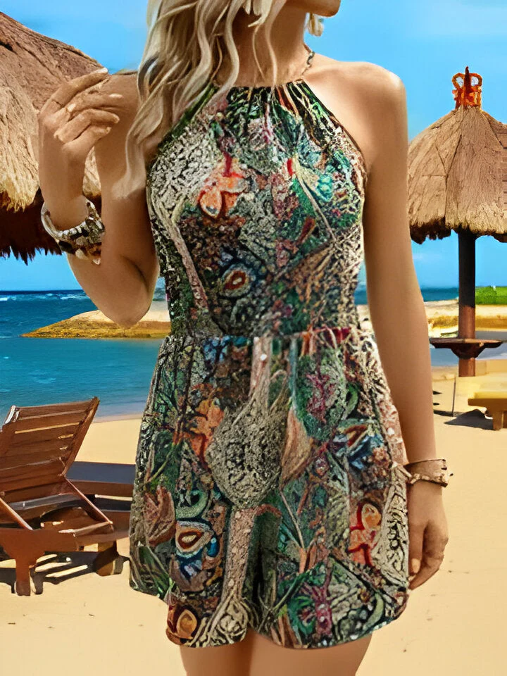 Gianna | Vibrant Paisley Print Halter Romper Jumpsuit - Image 3