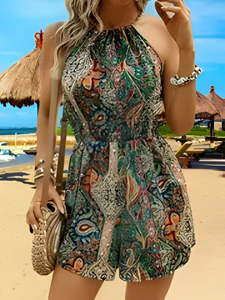 Gianna | Vibrant Paisley Print Halter Romper Jumpsuit - Image 4