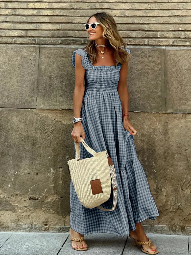 Gingham Sommerkleid mit Smokings für Damen | Maxi - Image 2