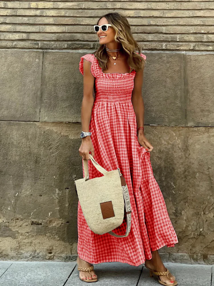 Gingham Sommerkleid mit Smokings für Damen | Maxi - Image 4