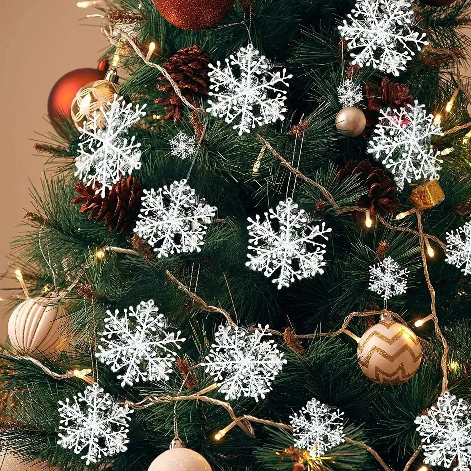 Glitzernde Girlanden | Glitzernde Schneeflocken-Ornamente für die Weihnachtsdekoration - Image 3