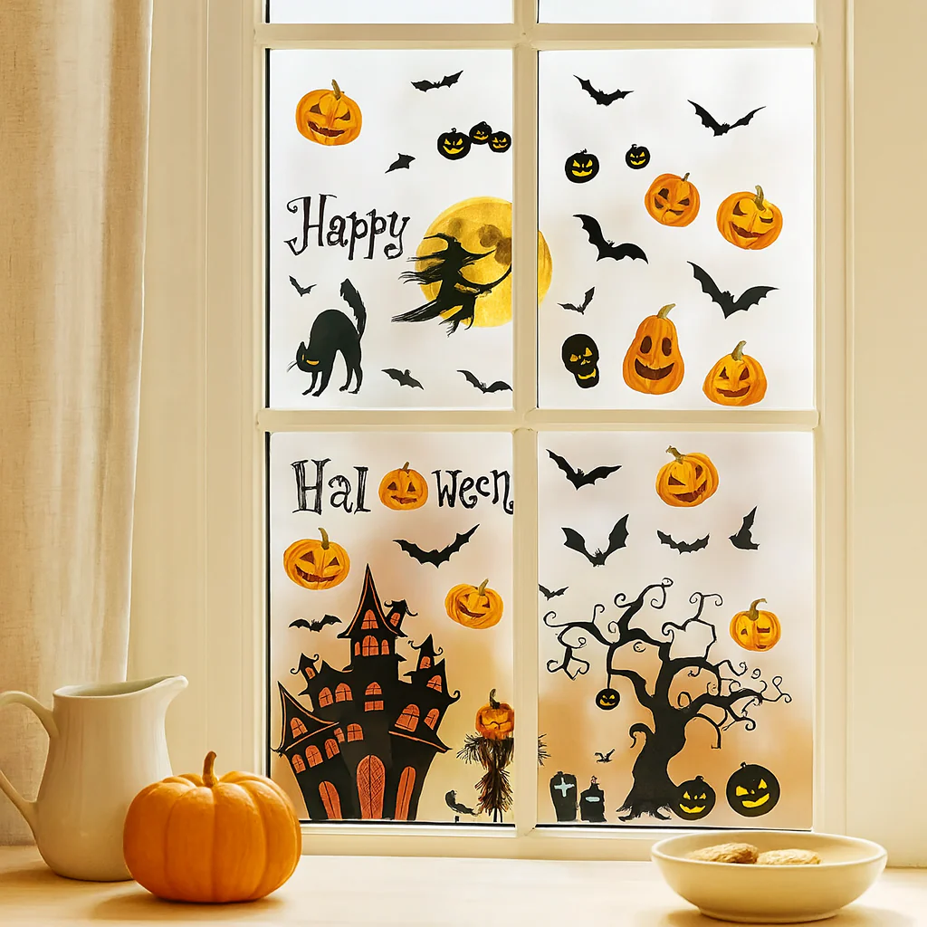 Gloomora | Halloween-Fensteraufkleber-Set mit Fledermäusen und Skeletten - Image 2