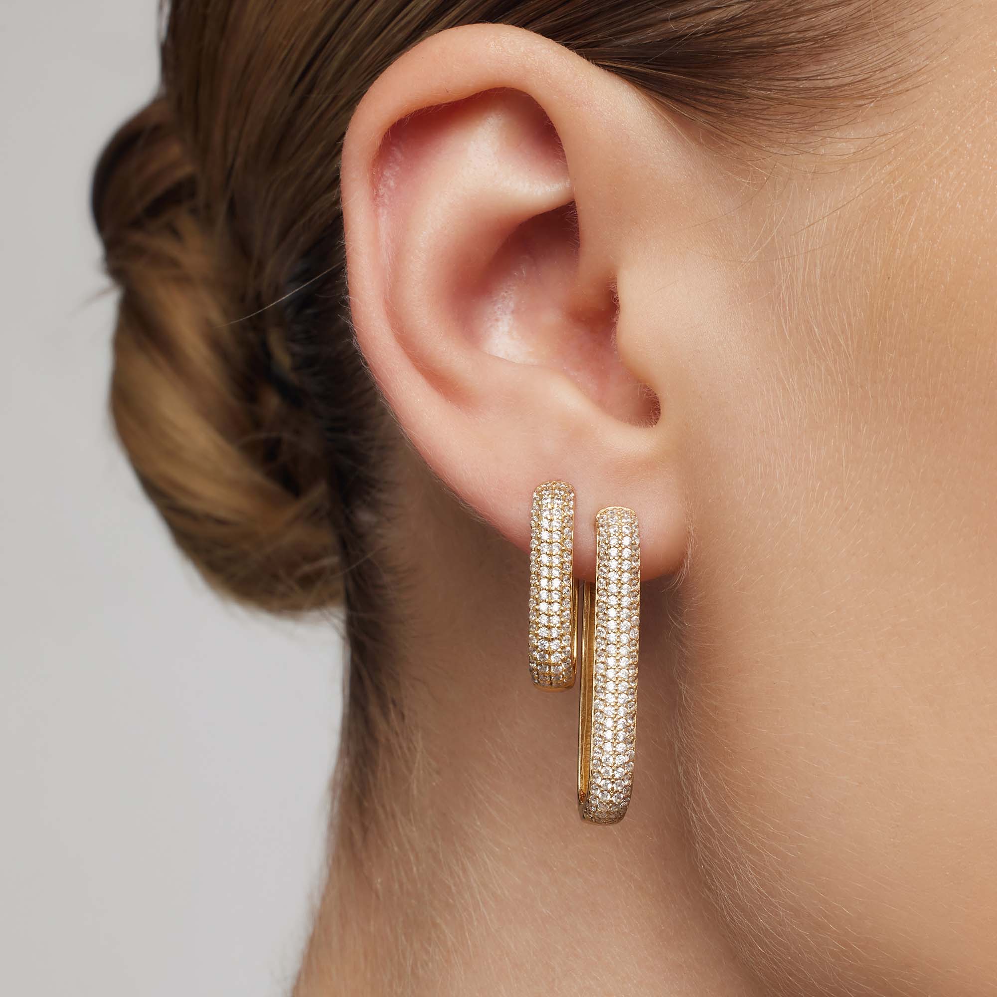 Gold Icon Pavé Hoop Earrings - Image 3