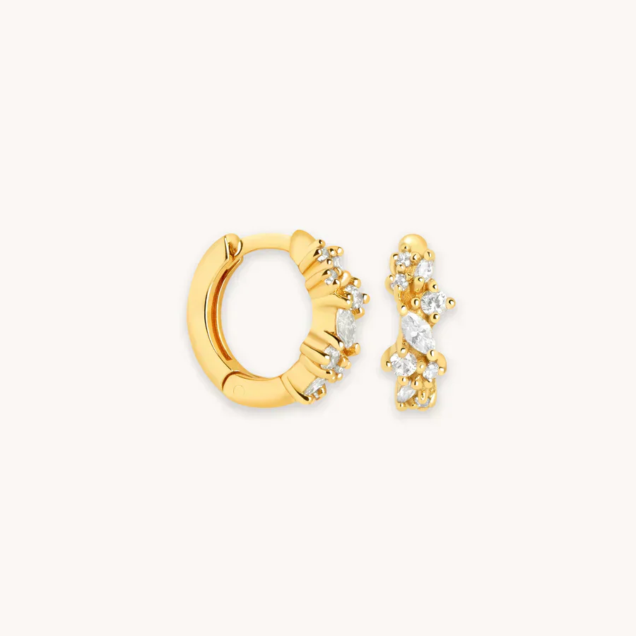 Gold Kristall Cluster Huggie Earrings - Image 2