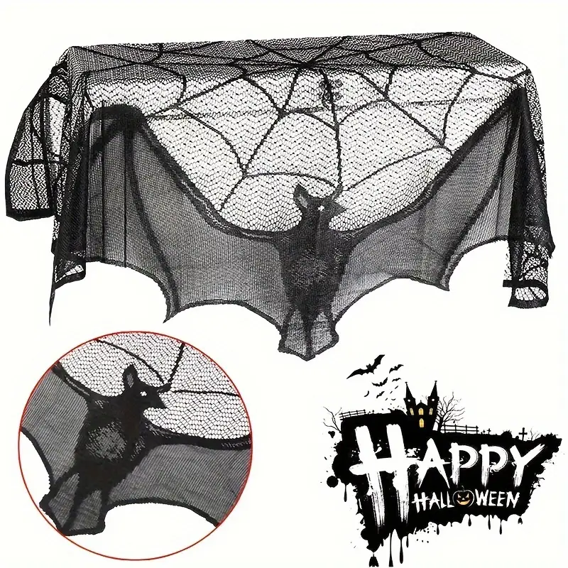 GothicLace Halloween Spitzen-Deko – Schwarzer Überwurf mit Fledermaus & Spinnennetz - Image 5