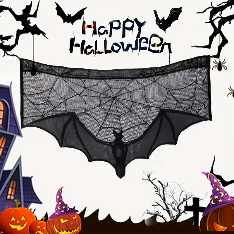 GothicLace Halloween Spitzen-Deko – Schwarzer Überwurf mit Fledermaus & Spinnennetz - Image 6