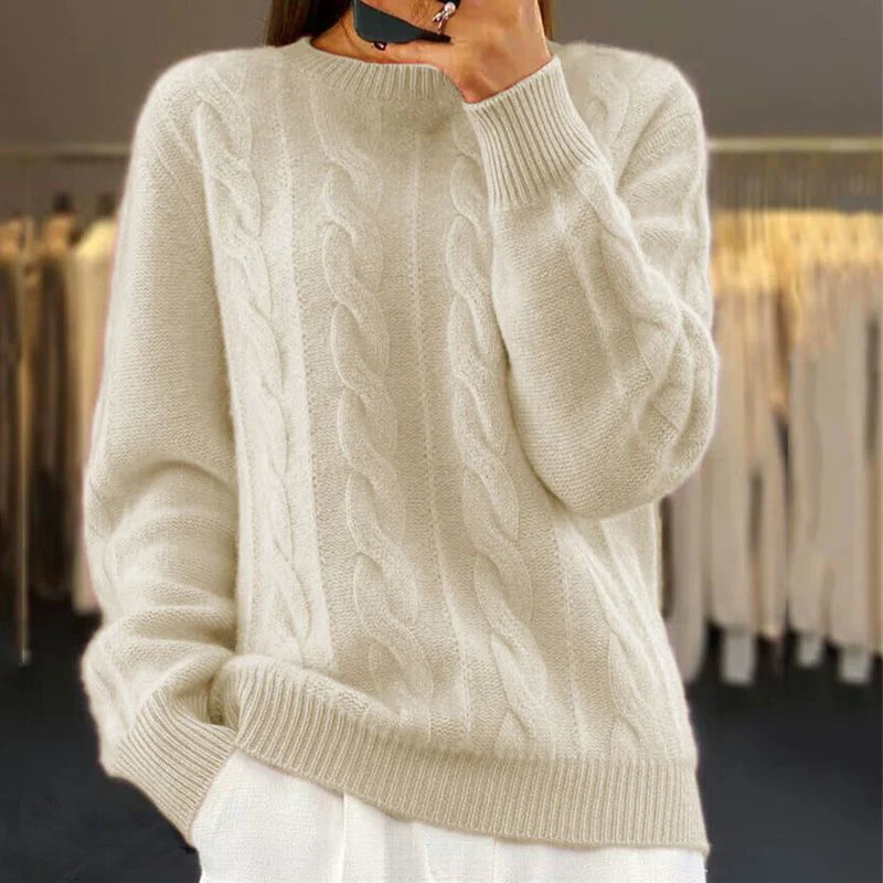 Grace – Klassischer Damen Kaschmir-Zopfmusterpullover