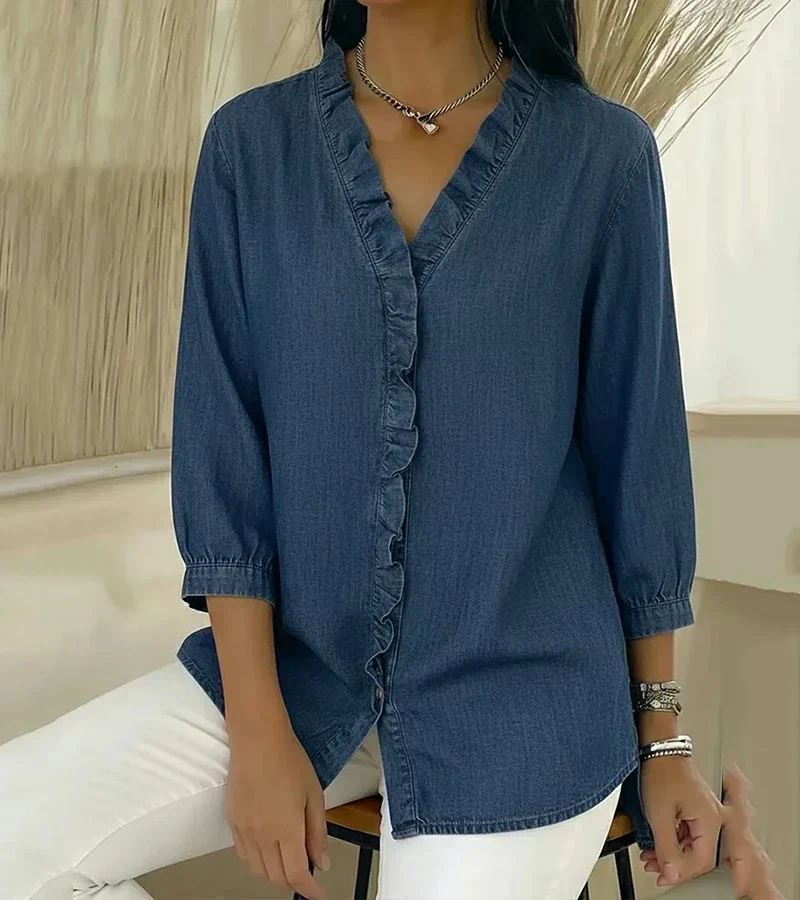 Grace – Weiche Bluse mit Rüschen und V-Ausschnitt - Image 3