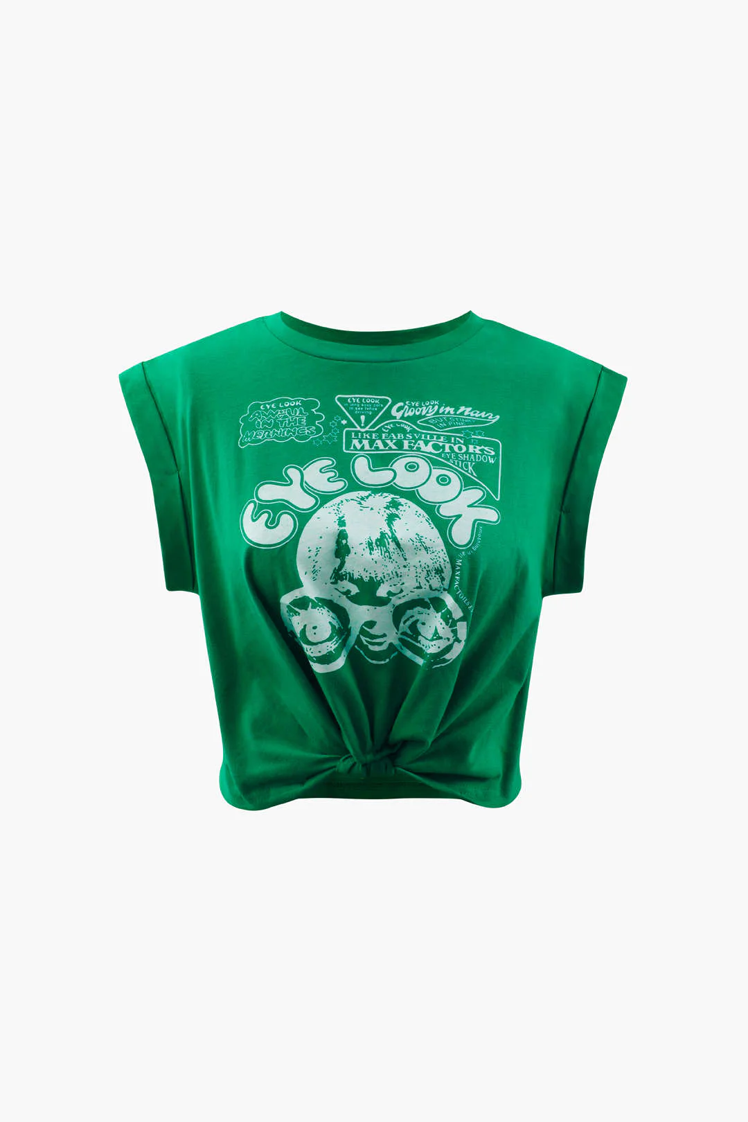 Gracelyn | Hochgekrempelte Ärmel EYE LOOK Grafikdruck Crop-T-Shirt mit Knotendetail - Image 8