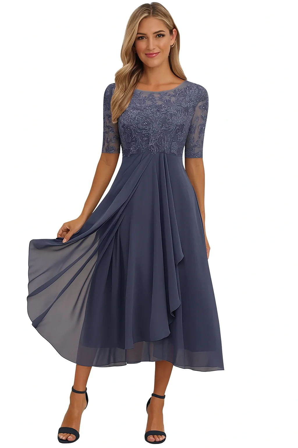 Greta Damen Sommer A-Linie Midi Kleid - Image 5