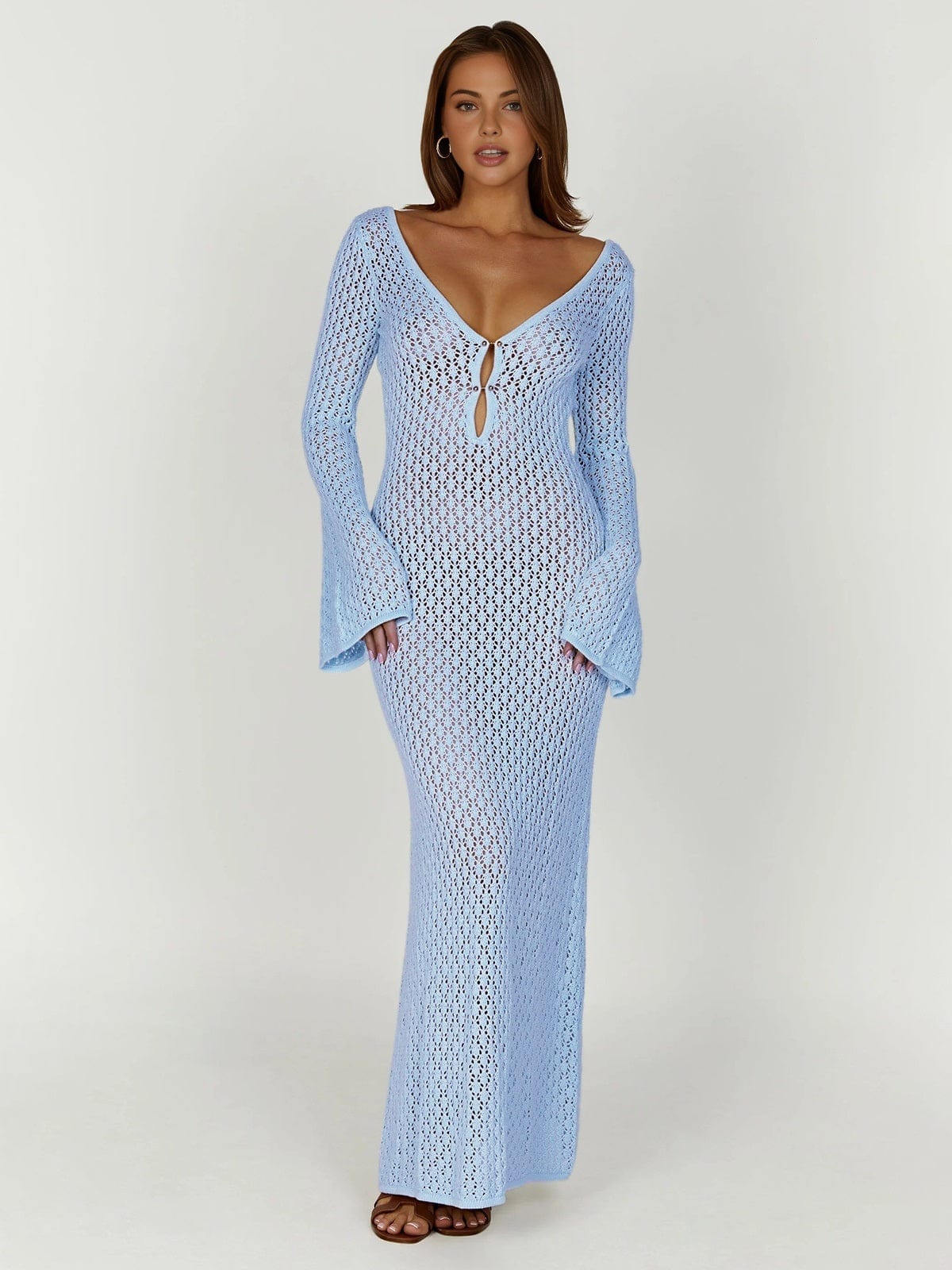 Greta | V-Ausschnitt Gehäkeltes Maxikleid mit Glockenärmeln  – Boho-Chic für den Sommer - Image 11
