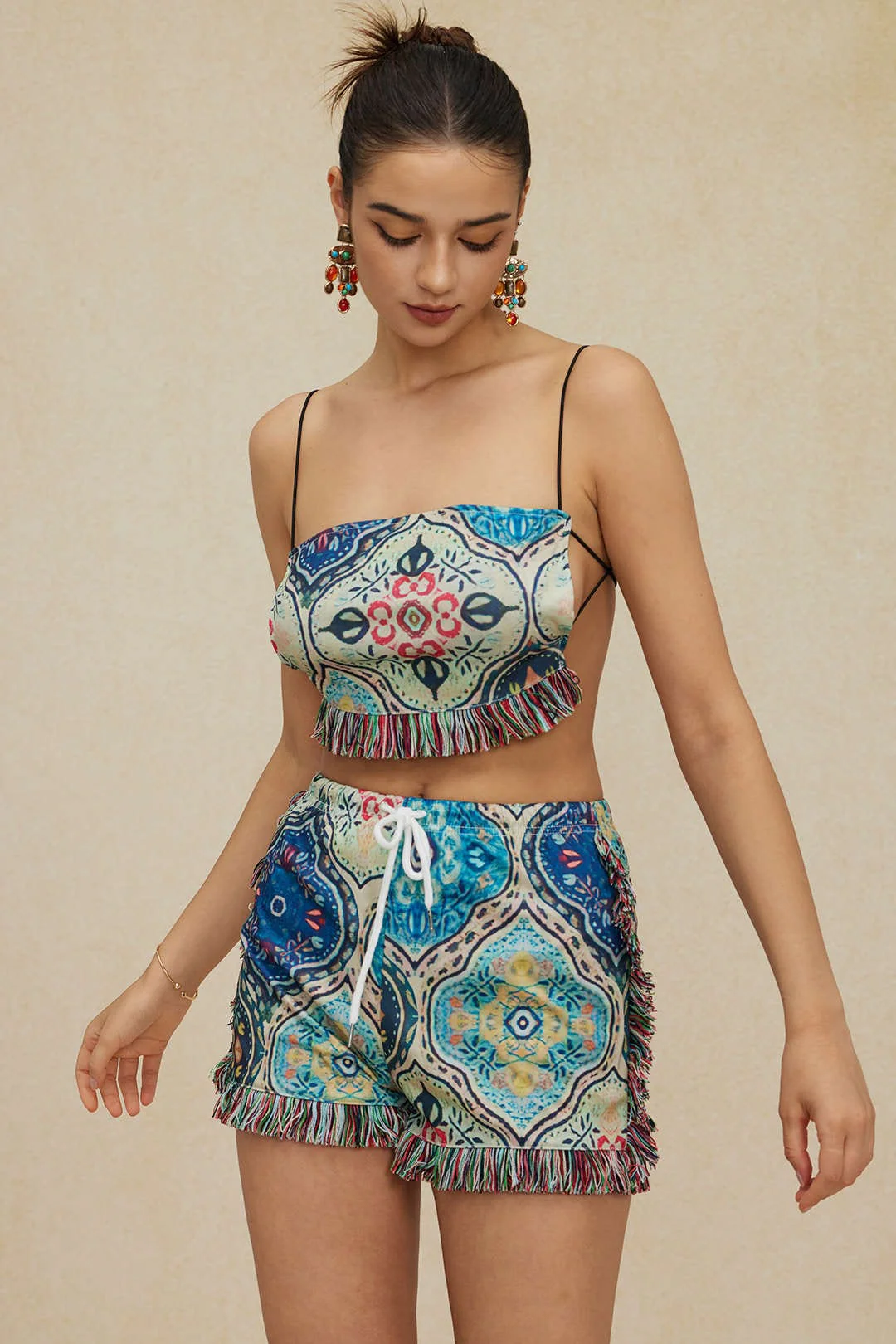 Greta | Verspieltes Zweiteiler-Set mit Boho-Print & Fransen - Image 9