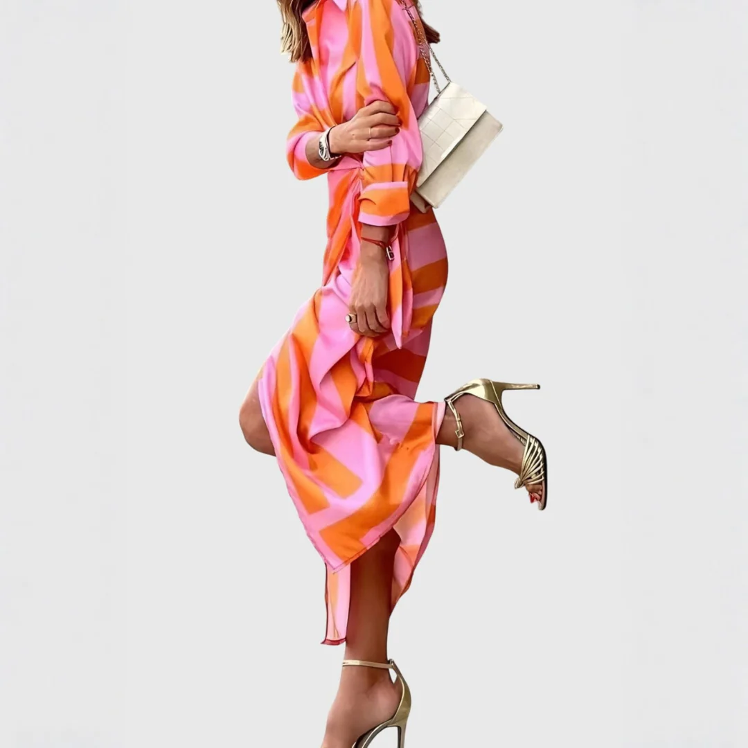 Gudrun | Damen Gestreiftes Wickel Midi Kleid - Image 2