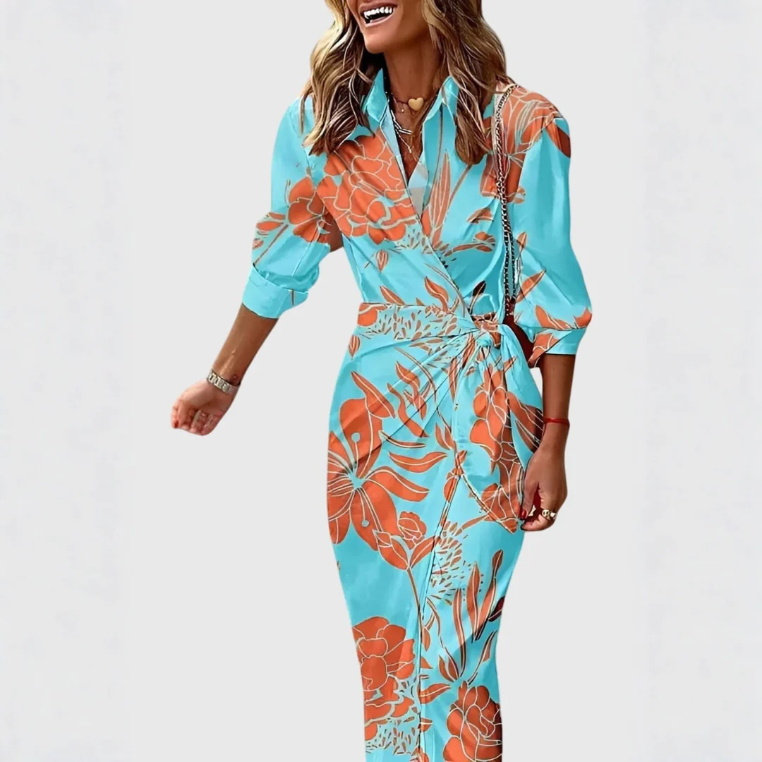 Gudrun | Damen Gestreiftes Wickel Midi Kleid - Image 6