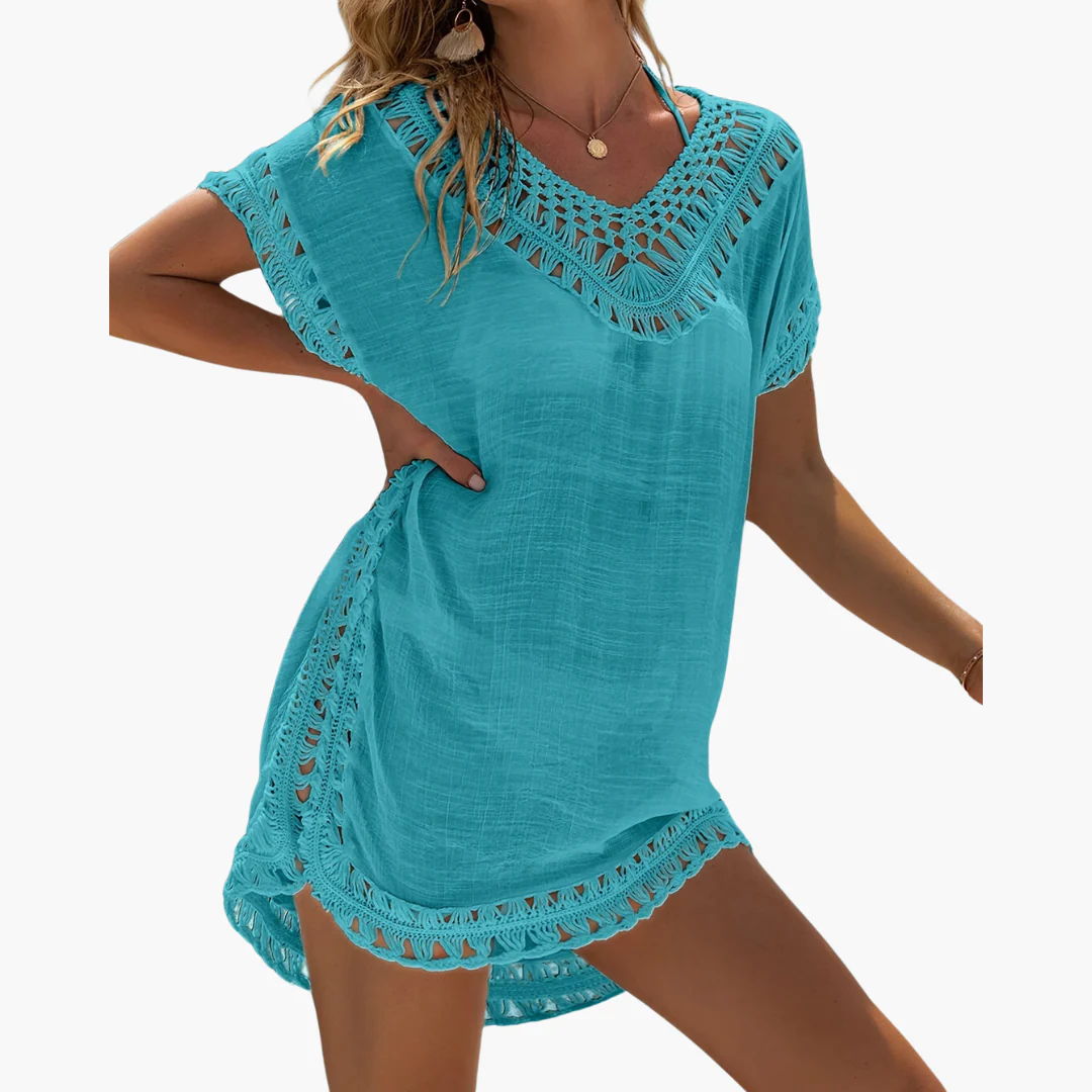Häkel-Strandkleid mit V-Ausschnitt - Damen Sommer Cover-up - Image 3