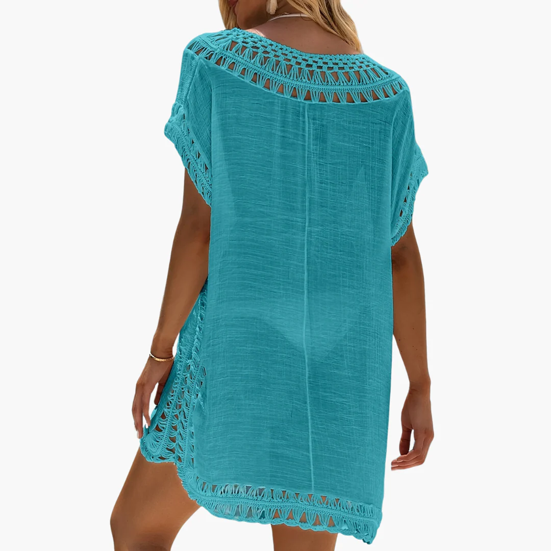 Häkel-Strandkleid mit V-Ausschnitt - Damen Sommer Cover-up - Image 4