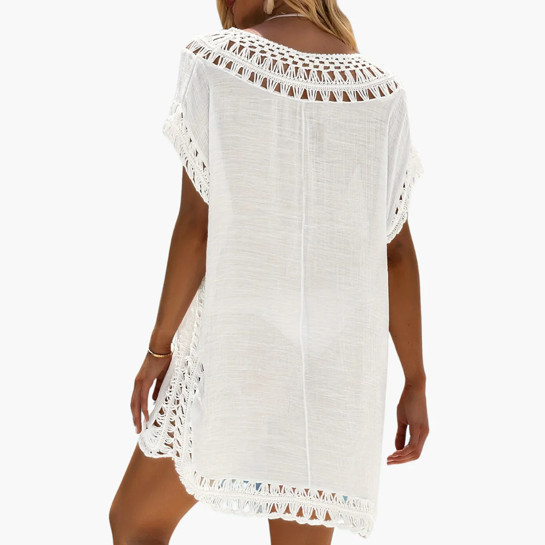 Häkel-Strandkleid mit V-Ausschnitt - Damen Sommer Cover-up - Image 6