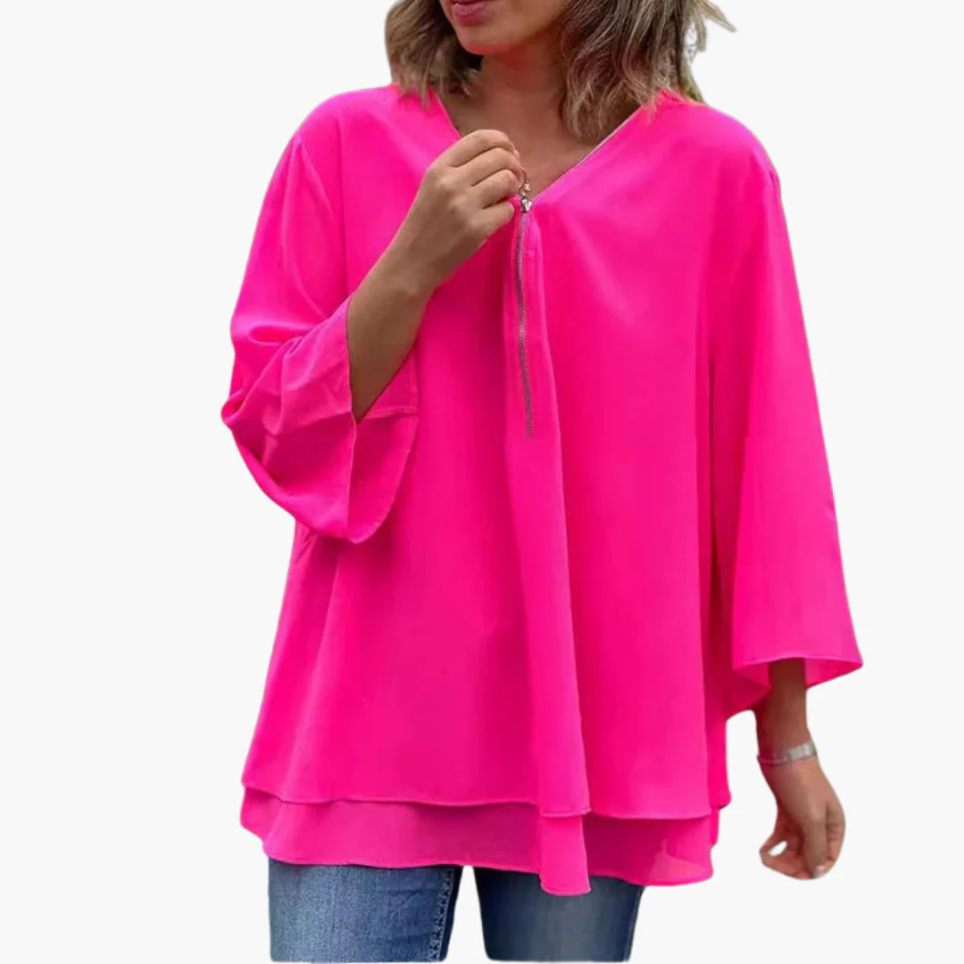 Halb-Zip Langarmshirt - Damen V-Ausschnitt Oberteil Casual - Image 2