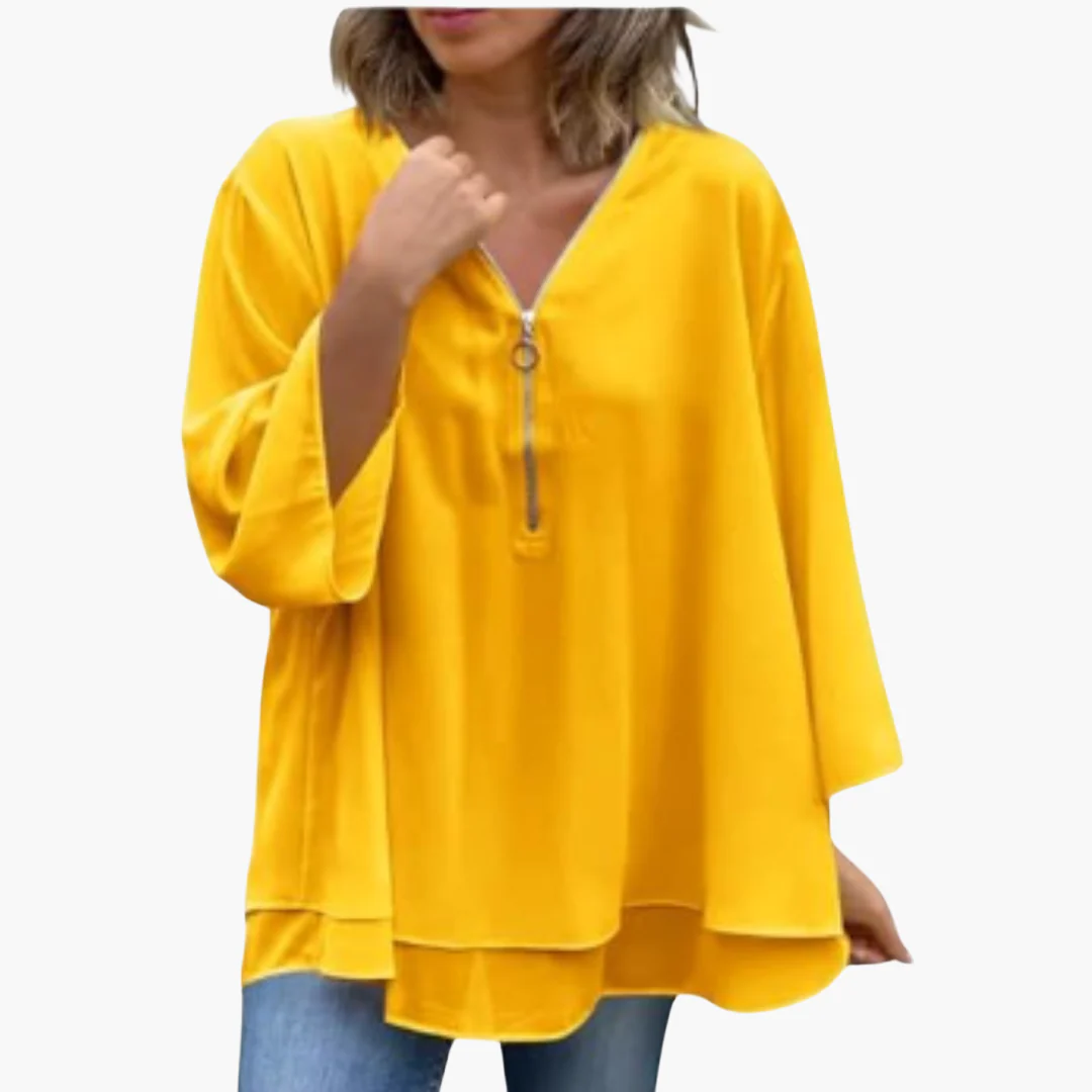 Halb-Zip Langarmshirt - Damen V-Ausschnitt Oberteil Casual - Image 3