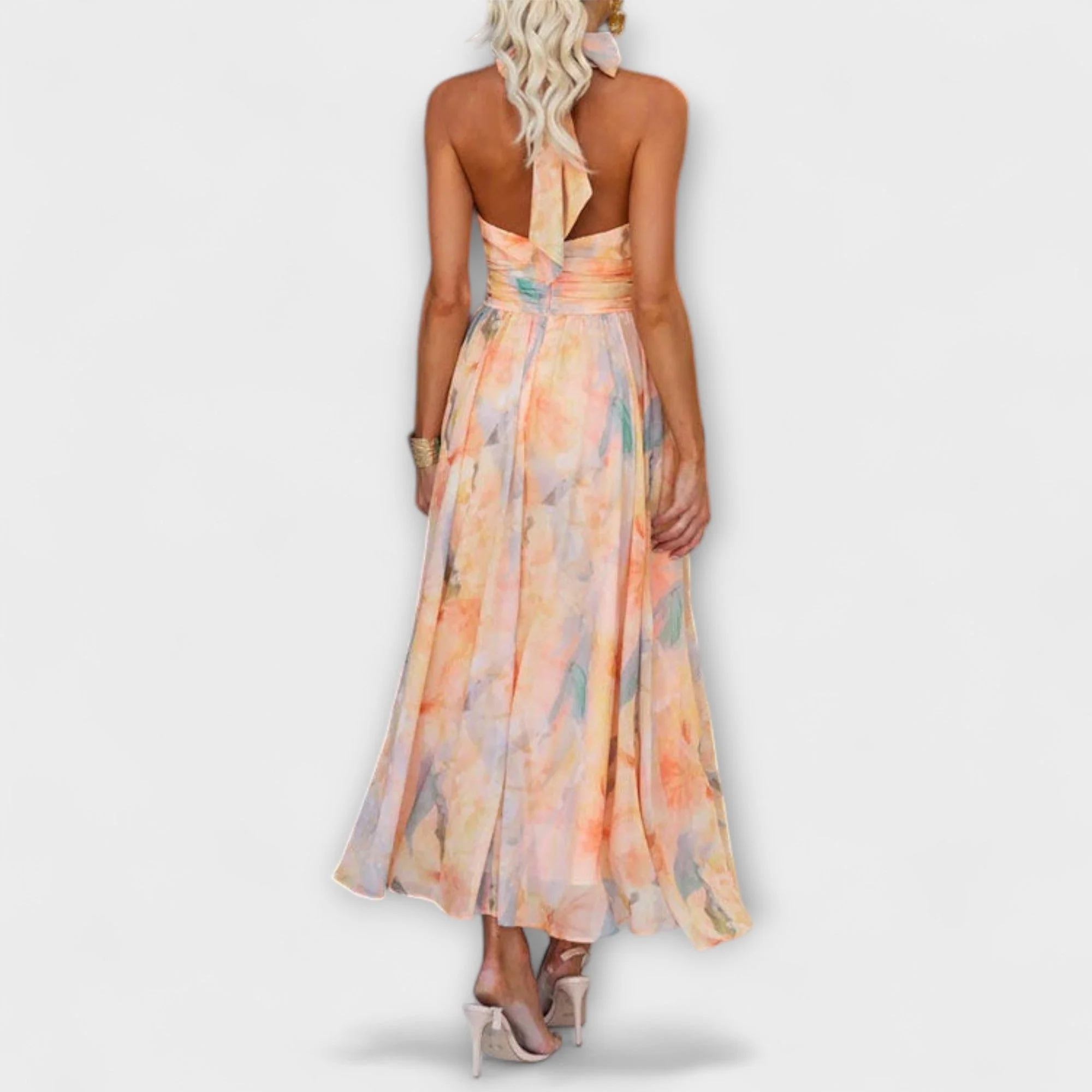 Halter Neck Aquarell Print Maxi Dress - Image 2