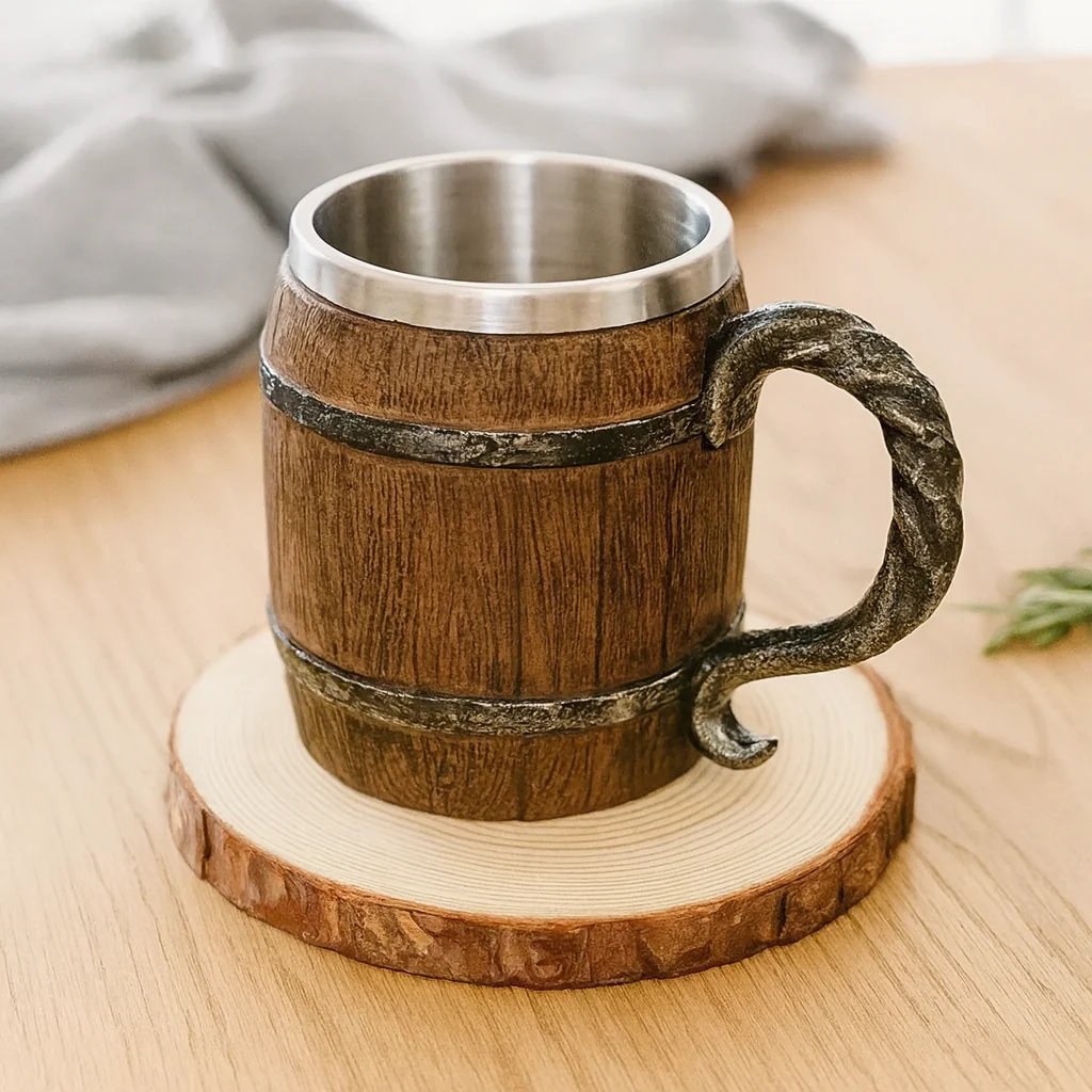 Handgemachter Holzfass-Bierkrug – Edelstahl & Wasserdicht, Ideal für Oktoberfest - Image 2