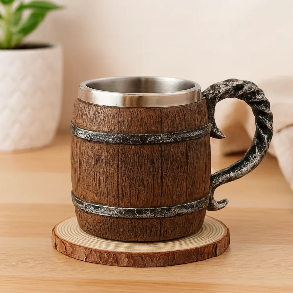 Handgemachter Holzfass-Bierkrug – Edelstahl & Wasserdicht, Ideal für Oktoberfest - Image 3