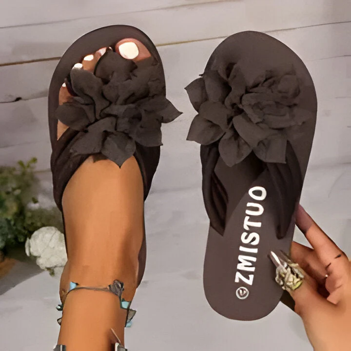 Harmoni | Flache Damen-Satin-Blumen-Sandalen - Image 4